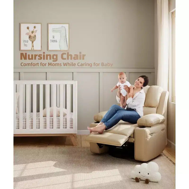Fauteuil inclinable, pivotant et berçant surdimensionné 360° avec fonction chauffante et massante (similicuir, pour salon/chambre à coucher/chambre de bébé)