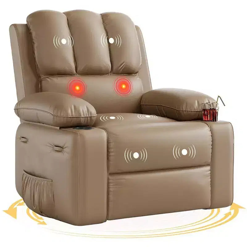 Oversized 360 Power Recliner Swivel Rocker with Heat & Massage (Faux Leather, for Living Room/Bedroom/Nursery)