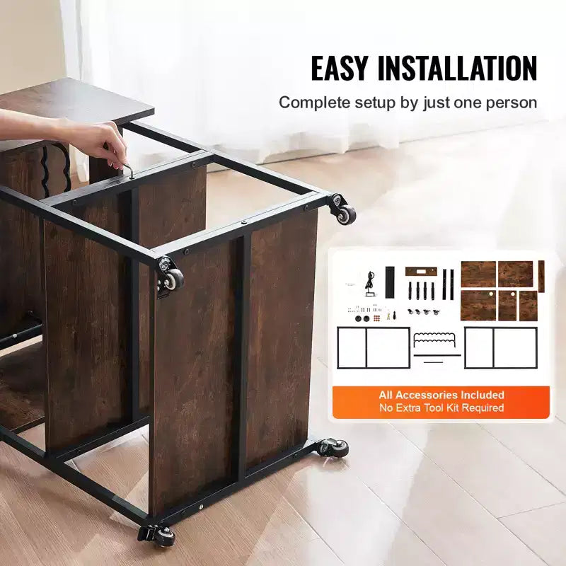 Table de presse à chaud, support mobile à 3 niveaux, support pliable pour machine de transfert à chaud avec roulettes et porte-rouleaux de vinyle, noir et marron