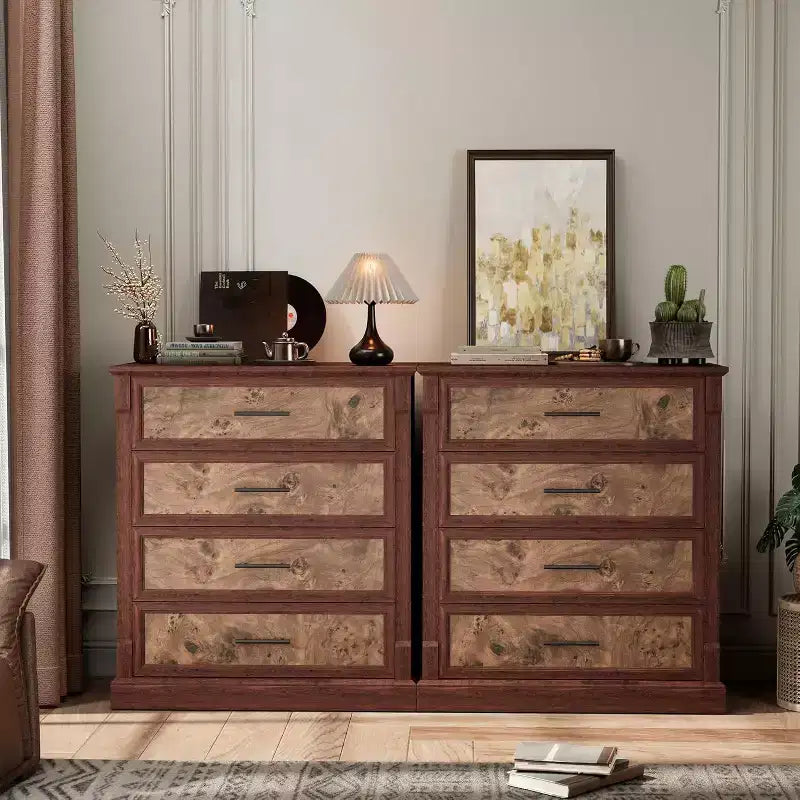 Farmhouse Tall 4-Drawer Dresser, Rustic Wood Chest with Metal Handles, Storage Cabinet for Bedroom, Living Room, Hall