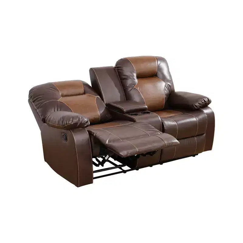 Reclining Loveseat, 2-Seat Breathable Leather Recliner with Storage & Cup Holders for Living Room, Brown