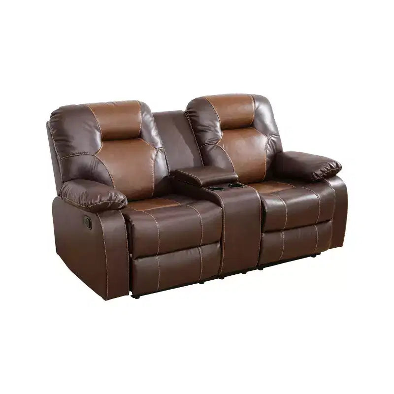 Reclining Loveseat, 2-Seat Breathable Leather Recliner with Storage & Cup Holders for Living Room, Brown