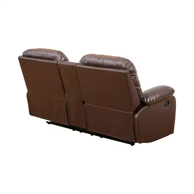 Causeuse Inclinable, Fauteuil Inclinable 2 Places en Cuir Respirant avec Rangement et Porte-Gobelets pour Salon, Marron