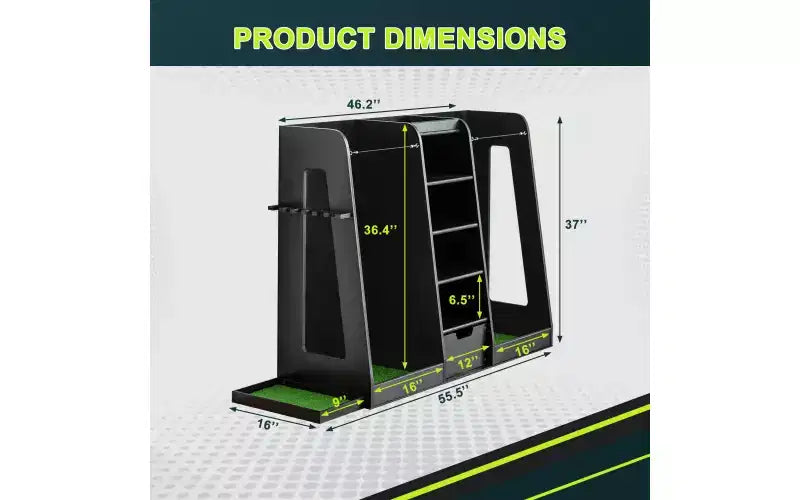 55.5x16x37 Wooden Golf Bag Organizer with 2 Drawers, Golf Storage Rack & Club Holder on Side, Stand for Garage Home, Black