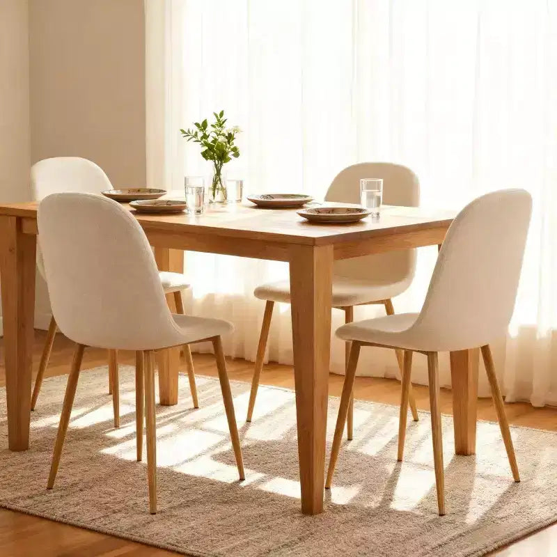 Chaise de salle à manger tapissée en tissu avec pieds finition chêne, beige (ton taupe chaud)