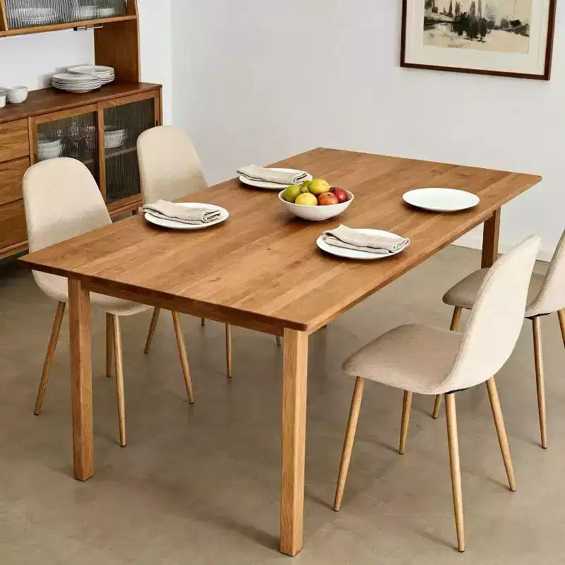 Chaise de salle à manger tapissée en tissu avec pieds finition chêne, beige (ton taupe chaud)