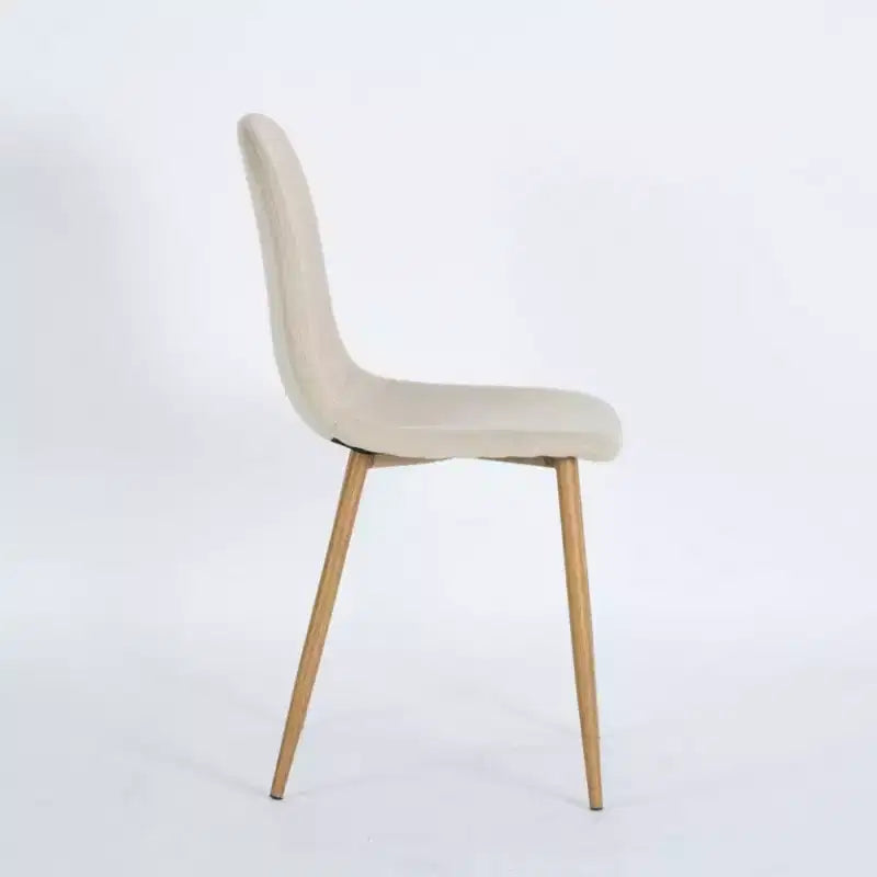 Chaise de salle à manger tapissée en tissu avec pieds finition chêne, beige (ton taupe chaud)