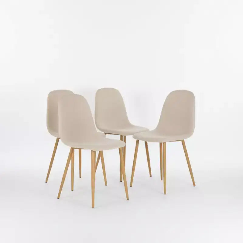 Fabric Upholstered Dining Chair with Oak-Finish Legs, Beige (Warm Taupe Tone)