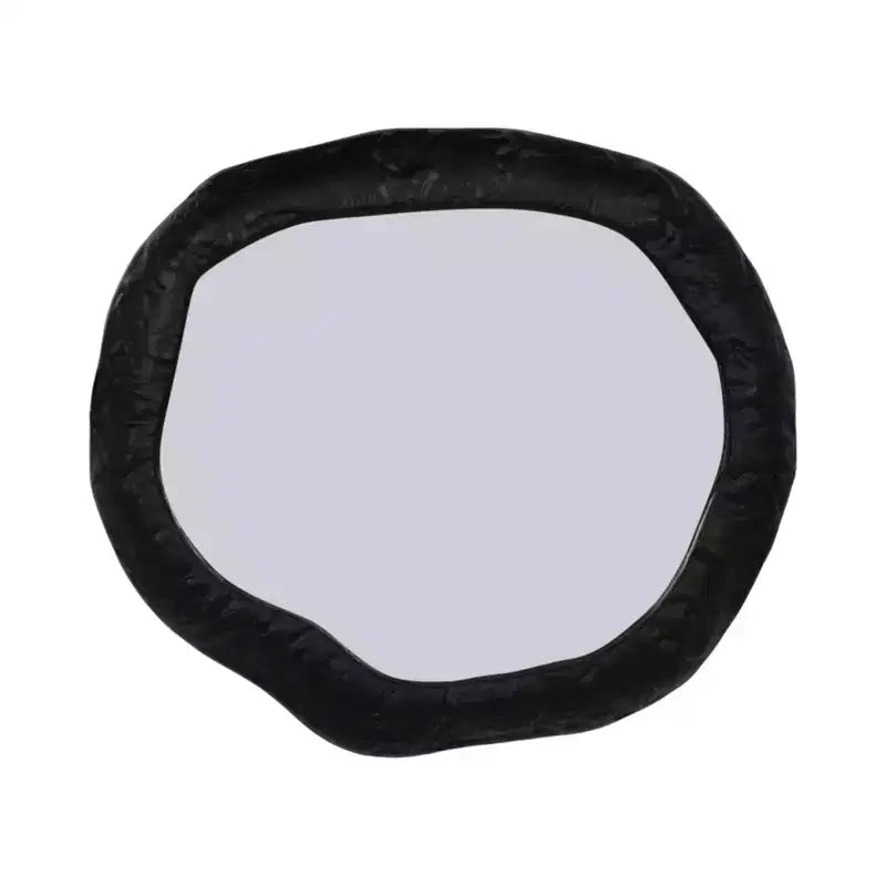 Modern Irregular Wall Mirror - Textured Frame - Glass & Metal - Contemporary Accent Mirror for Home, Office, Bedroom, Living Room - Black