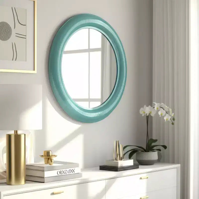 Modern Round Wall Mirror, Metal Frame, Contemporary Decorative Accent, Sleek Iron Design for Living Room, Bedroom, Bathroom, or Office - 36