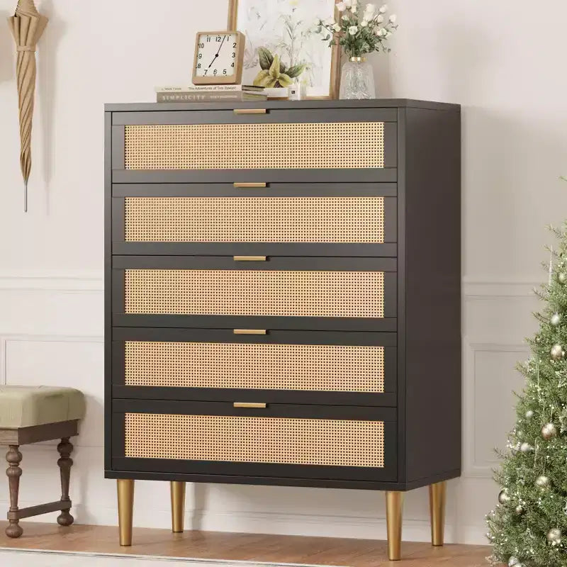 Chest of Drawers, 5 Drawer Dresser Tall for Small Spaces, Farmhouse Narrow Vertical Cabinet for Bedroom