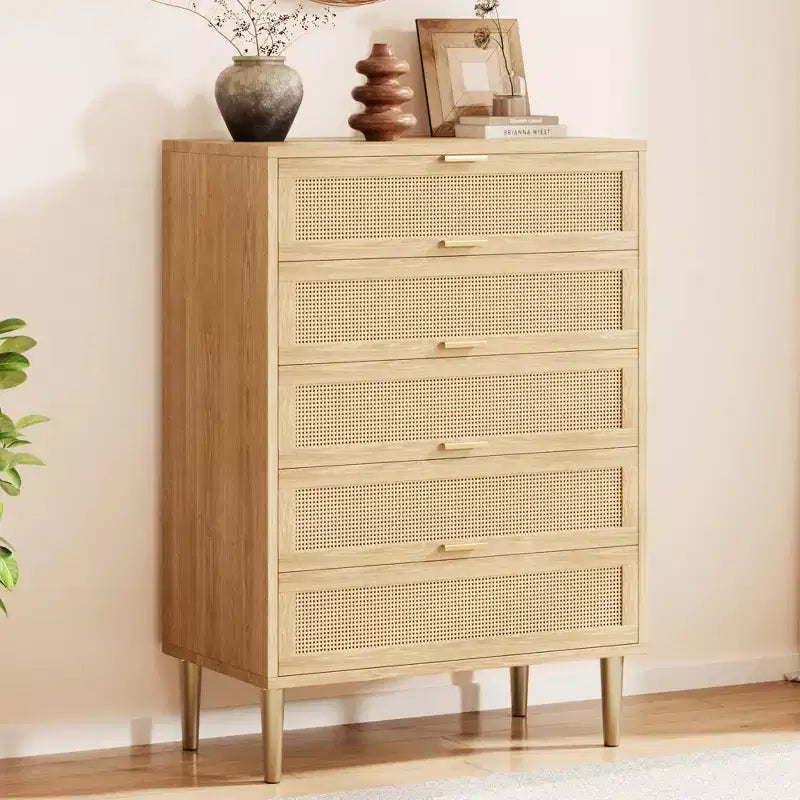 Chest of Drawers, 5 Drawer Dresser Tall for Small Spaces, Farmhouse Narrow Vertical Cabinet for Bedroom