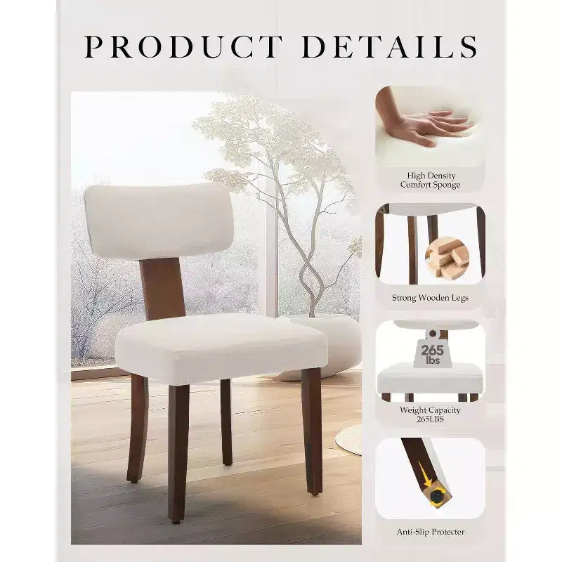 Mid Century Modern Dining Chairs, Upholstered Accent Curved Backrest Kitchen Chairs with Hardwood Frame