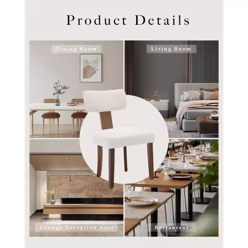 Mid Century Modern Dining Chairs, Upholstered Accent Curved Backrest Kitchen Chairs with Hardwood Frame