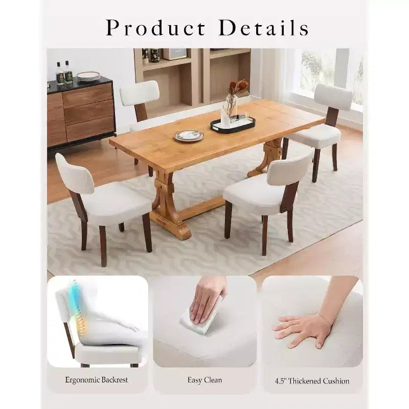 Mid Century Modern Dining Chairs, Upholstered Accent Curved Backrest Kitchen Chairs with Hardwood Frame