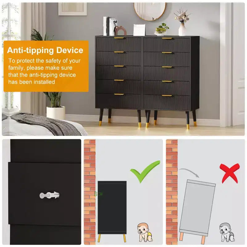 Bedroom five-drawer storage cabinet with metal handles and metal legs, suitable for bedroom, living room, corridor, entryway