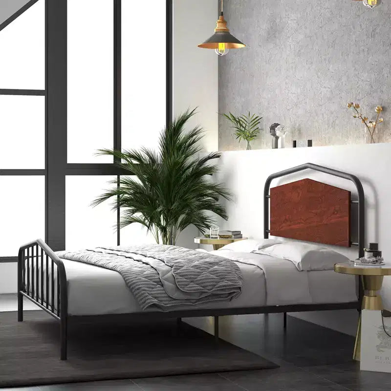 Platform Bed Frame with Wooden Headboard - Metal Frame, No Box Spring Needed, Noise Free, Easy Assembly, Walnut Brown, Full