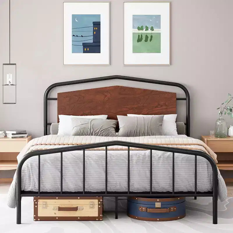 Platform Bed Frame with Wooden Headboard - Metal Frame, No Box Spring Needed, Noise Free, Easy Assembly, Walnut Brown, Full