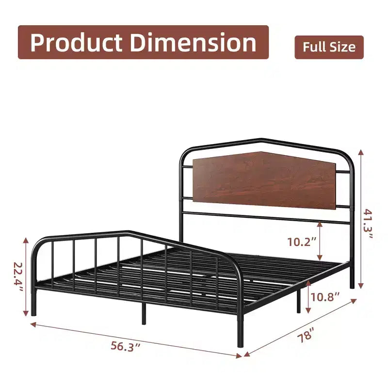 Platform Bed Frame with Wooden Headboard - Metal Frame, No Box Spring Needed, Noise Free, Easy Assembly, Walnut Brown, Full