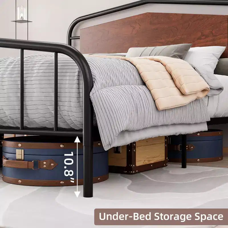 Platform Bed Frame with Wooden Headboard - Metal Frame, No Box Spring Needed, Noise Free, Easy Assembly, Walnut Brown, Full